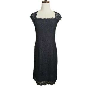 Adrianna Papell Black Lace Sheath LBD Size 10 Cocktail Party Prom Evening Dress